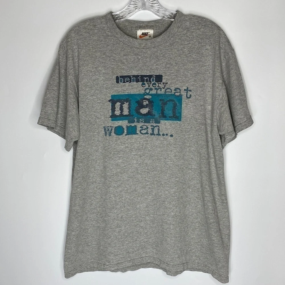 Vintage Nike Feminist Running Graphic Gray Short Sleeve Tshirt Medium